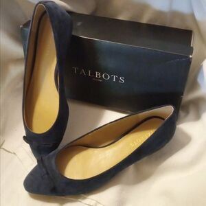 Talbots Edison Cap Toe Style Slipper Flats, Blue Suede, Size 9.5M